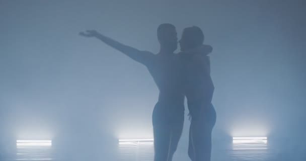 Современные и стильные артисты балета в танцевальном классе исполнительского искусства современного танца — стоковое видео