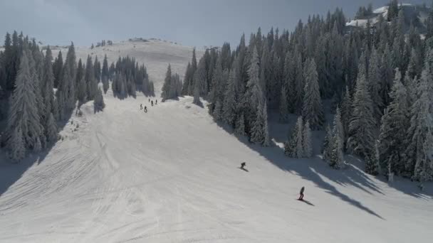 Sunny winter day with fresh snow in ski resort — Stock Video