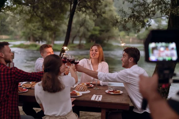 French dinner party on summer — Stock Photo, Image