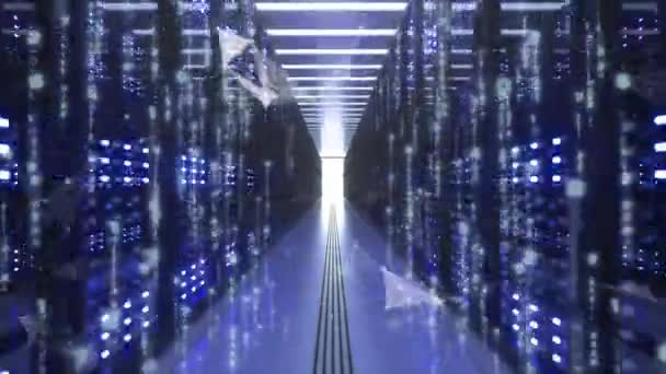 Rechenzentrum-Computergestelle im Raum für Netzwerksicherheit Kryptowährungsbergbau — Stockvideo