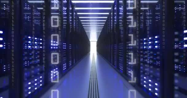 Datacenter Computer Racks In Network Security Server Room Cryptogeld Mijnbouw — Stockvideo