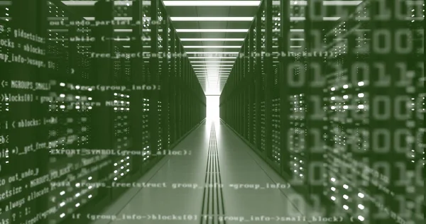 Racks de computador de data center na sala de servidor de segurança de rede Criptomoeda Mineração — Fotografia de Stock