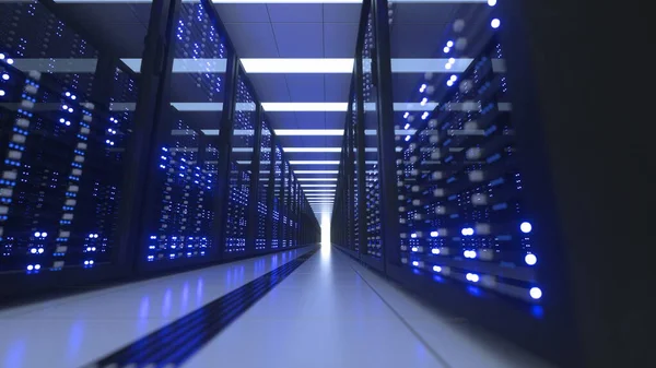 Datové centrum Počítačové regály v Síťové bezpečnosti Server Room Cryptocurrency Mining — Stock fotografie