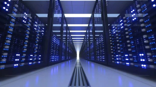 Bastidores de computadora del centro de datos en la sala de servidores de seguridad de red Criptomoneda Minería —  Fotos de Stock