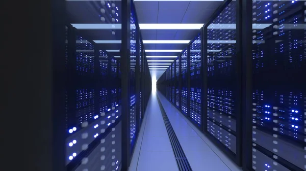 Datacenter Computer Racks In Network Security Server Room Cryptogeld Mijnbouw — Stockfoto