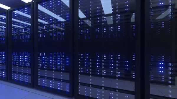Компьютерные стойки центра обработки данных в серверной сети Cryptocurrency Mining — стоковое фото