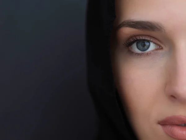 Portrait Modern Young Muslim Woman Black Abaya Arab Girl Wearing — Stock Photo, Image