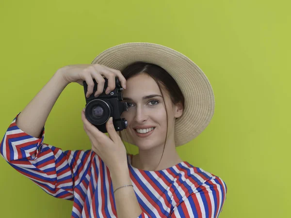 Potret Dari Fotografer Wanita Yang Cantik Hampir Selesai Katakan Cheese — Stok Foto