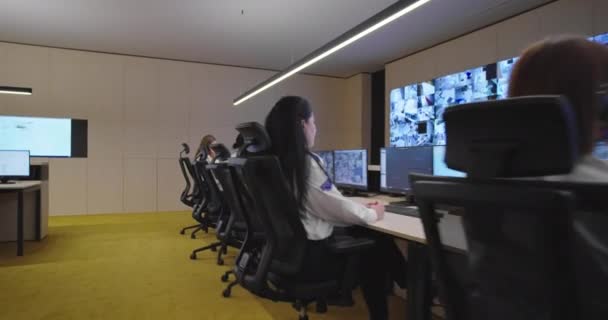 Security Control Room Operator Work Security System Operator Looking Cctv — Stock Video