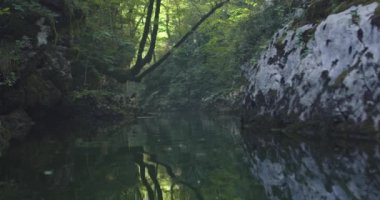 Kano yavaş çekimde kürek çekiyor. Kanocu kadın ve erkek arkadaşlarıyla güzel bir arazide kayak yapıyor. Kayakçılar gölde bir kanoyla spor yapıyorlar. Yaz boyunca su sporları. Yüksek kalite 4k görüntü