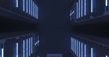 Data Center Computer Racks In Network Security Server Room or Cryptocurrency Mining Farm