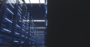 Data Center Computer Racks In Network Security Server Room or Cryptocurrency Mining Farm