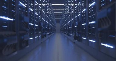 Data Center Computer Racks In Network Security Server Room or Cryptocurrency Mining Farm