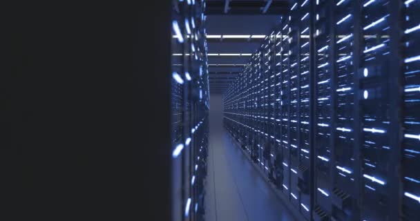 Data Center Computer Racks In Network Security Server Room or Cryptocurrency Mining Farm — Stockvideo