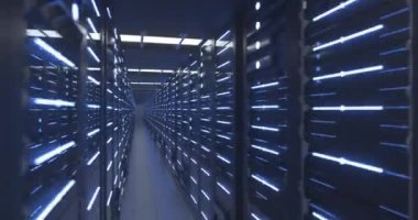 Data Center Computer Racks In Network Security Server Room or Cryptocurrency Mining Farm