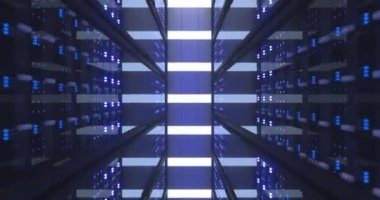 Data Center Computer Racks In Network Security Server Room or Cryptocurrency Mining Farm