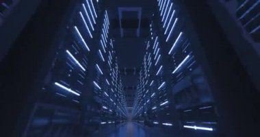 Data Center Computer Racks In Network Security Server Room or Cryptocurrency Mining Farm