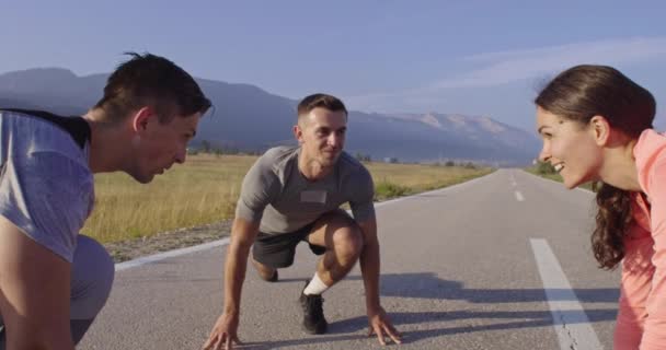 Diverse Group Athletes Stretching Warming Together Panoramic Road While Preparing — Stock Video