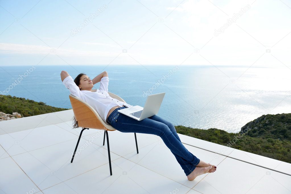 Woman working on laptop