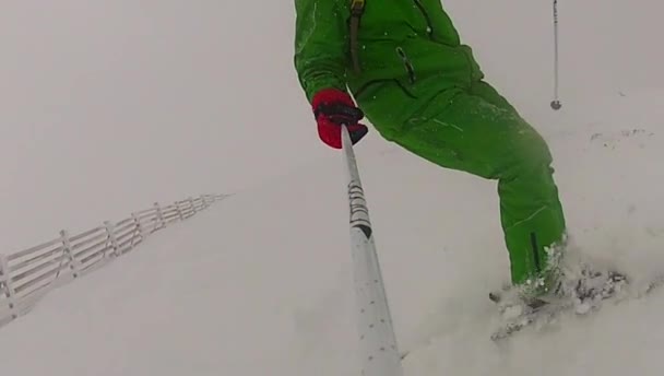 Ski sport man downhill at winter with slow motion — Stock Video