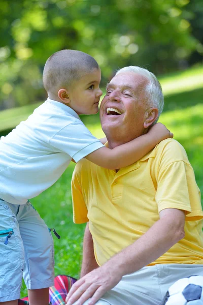 Heureux grand-père et enfant dans le parc — Photo