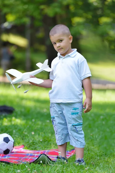 Boy with airpane — Stock Photo, Image