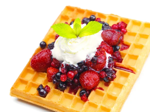 Crispy waffle with fruits — Stock Photo, Image