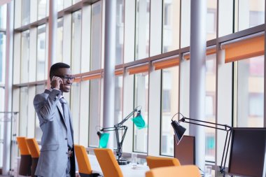 Afrika kökenli Amerikalı işadamı telefonda konuşurken