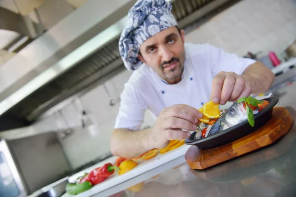 Chef and fish meal — Stock Photo, Image