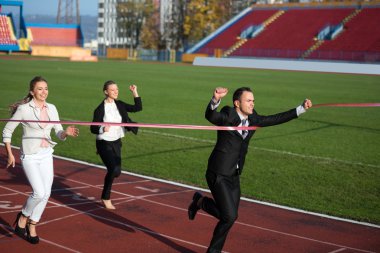 Business people running on racing track clipart