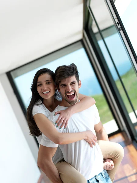 Romantic Happy Young Couple Relax Modern Home Indoors Have Fun — Stock Photo, Image