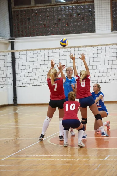 Gruppen av unga vackra flickor spelar volleyboll — Stockfoto