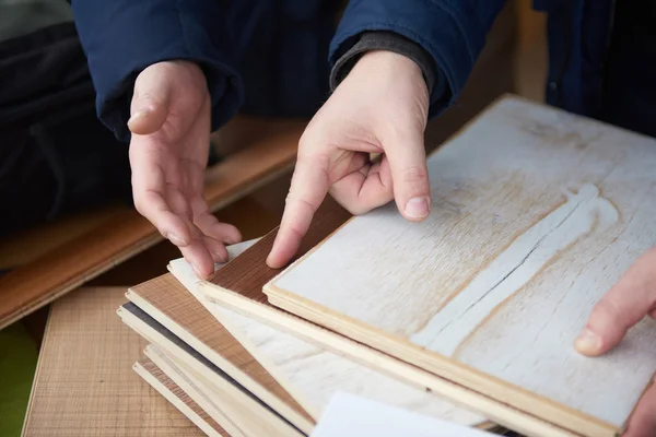 Wood floor parquet shop selection — Stock Photo, Image