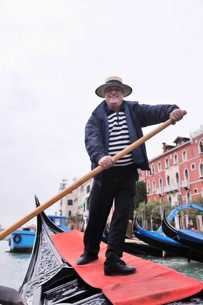 Italy Venice Apr 2012 Gondolier Sailing Venice Grand Channel Located — Stock Photo, Image