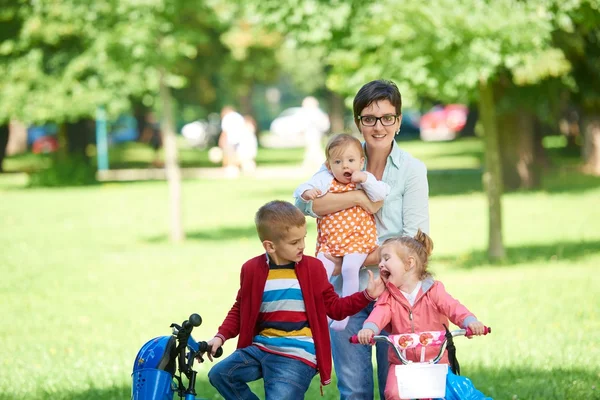 Gelukkige jonge familie in park — Stockfoto