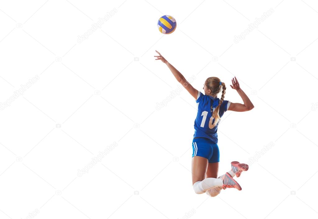 Volleyball woman jump and kick ball Stock Photo by ©.shock 73717461
