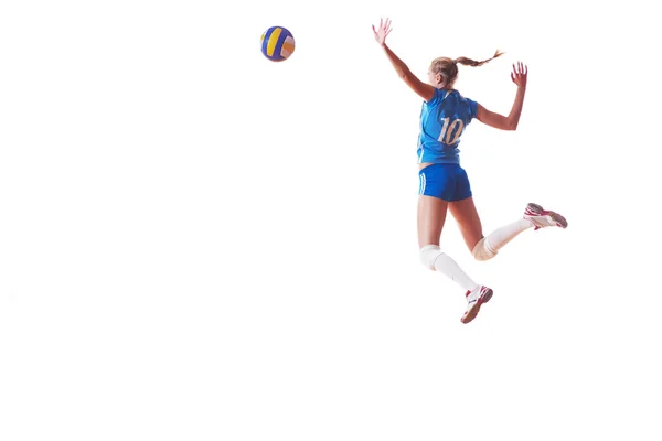 Volleyball woman jump and kick ball — Stock Photo, Image