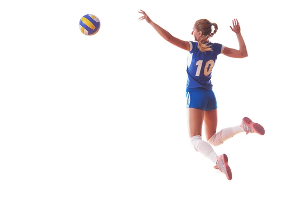 Volleyball woman jump and kick ball — Stock Photo, Image