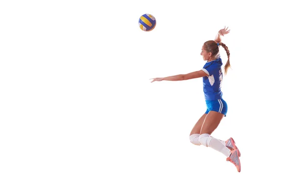 Волейбольная женщина прыгает и пинает мяч — стоковое фото
