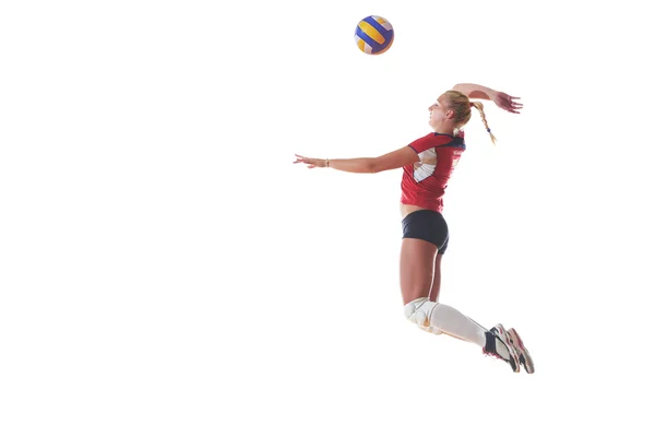 Volleyball woman jump and kick ball — Stock Photo, Image