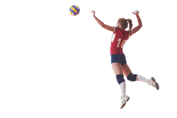 Volleyball woman jump and kick ball — Stock Photo, Image