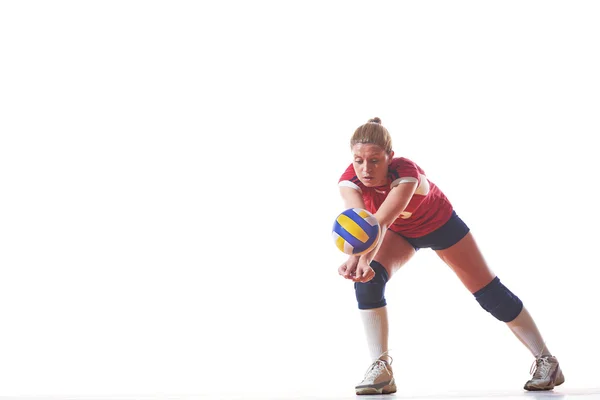 Volleybal vrouw springen en schop bal — Stockfoto