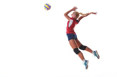 Volleyball woman jump and kick ball clipart