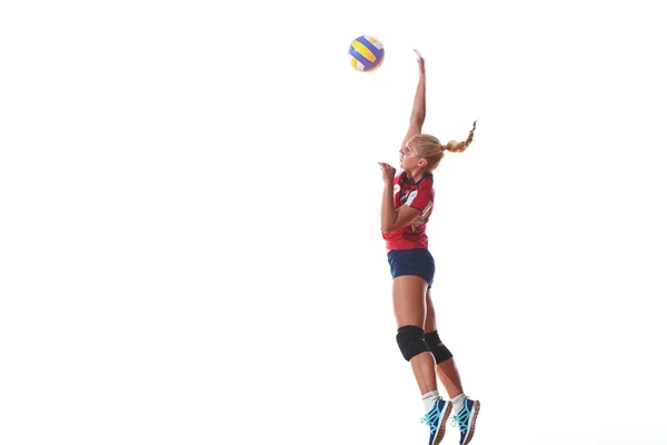 Volleybal vrouw springen en schop bal — Stockfoto