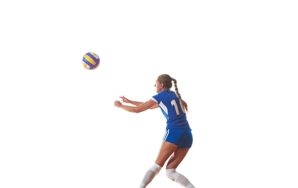 Volleybal vrouw springen en schop bal — Stockfoto