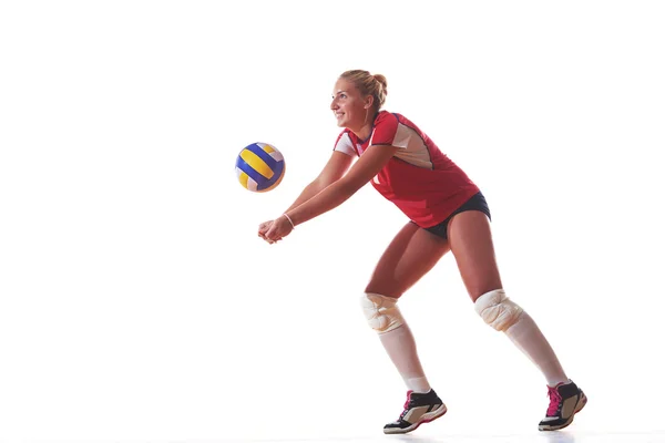 Volleyball woman jump and kick ball — Stock Photo, Image