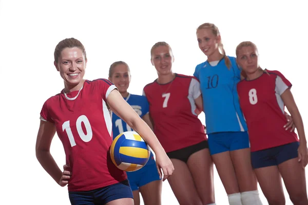 Girls playing volleyball indoor — Stock Photo, Image