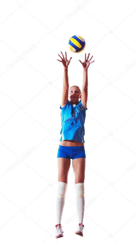 Volleyball woman jump and kick ball