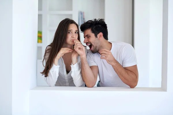 Romantic happy young couple relaxing at modern home — Stock Photo, Image