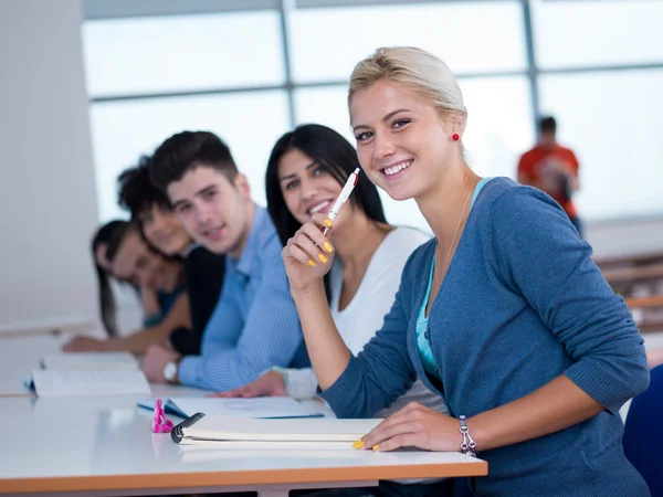 Grupo feliz de estudiantes estudiando — Foto de Stock